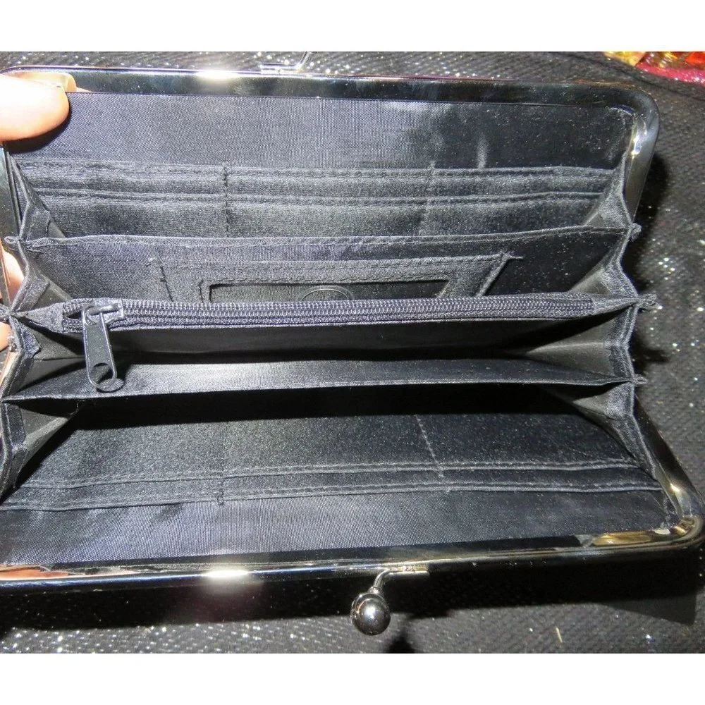 New Directions Black Croc Embossed Kisslock Flap Clutch Continental Long Wallet